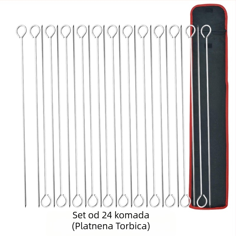 GF nehrđajući čelik 24-komplet ražnjića za roštilj s visećim prstenima za vanjsku pripremu hrane