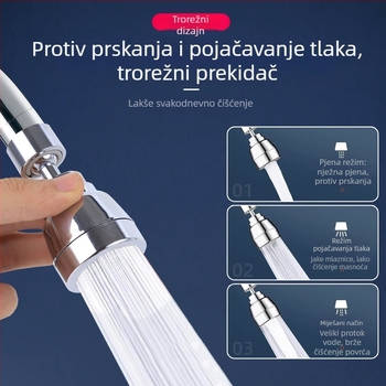 Glava slavine s tri brzine protiv prskanja, dvostruko okretanje kuglica, ABS nehrđajući čelik, navoj, podizanje