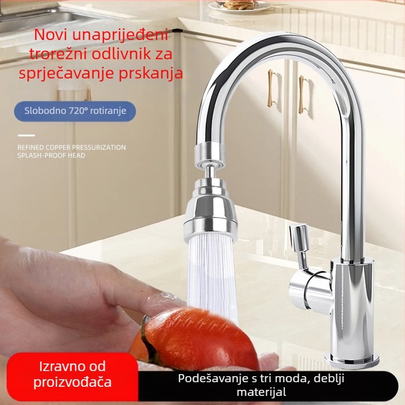 Glava slavine s tri brzine protiv prskanja, dvostruko okretanje kuglica, ABS nehrđajući čelik, navoj, podizanje