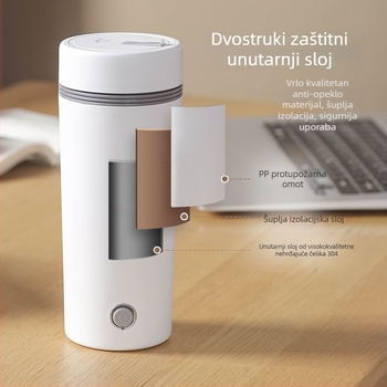 Električna šalica za grijanje vode u automobilu, napajanje 12V/24V, kapacitet 0,35 L, duljina kabela 70 cm, 80W/140W, automatsko isključivanje i zaštita od pregrijavanja