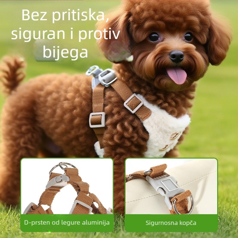 Prilagodljiv set za psa: povodac i prsni remen s plišanim medvjedom od jehnjeće vune