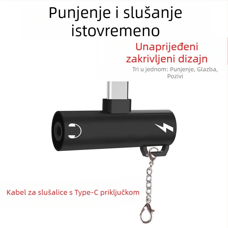Type-C adapter za slušalice s 3,5 mm izlazom i USB-C punjenjem za telefone s jednim Type-C portom