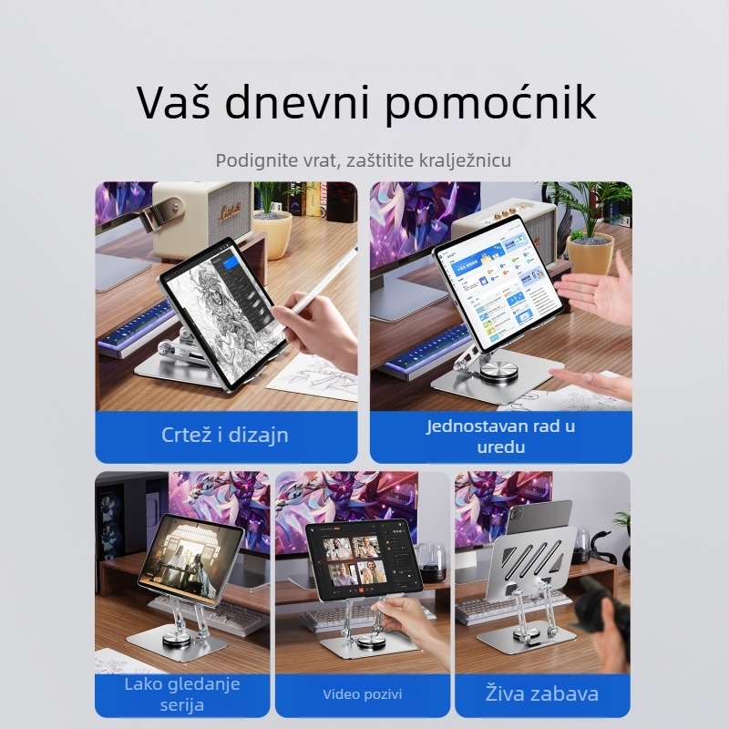 360° okretni držač za tablet — stolni držač, sklapan, aluminijska legura, model P001