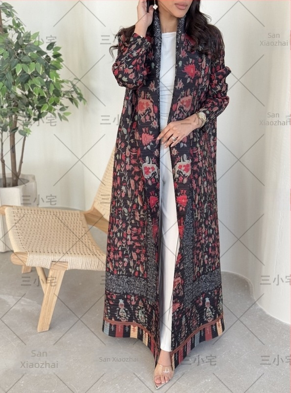 Plisirani mantil-kabát (95% poliester, dugi rukavi, dugačka duljina)