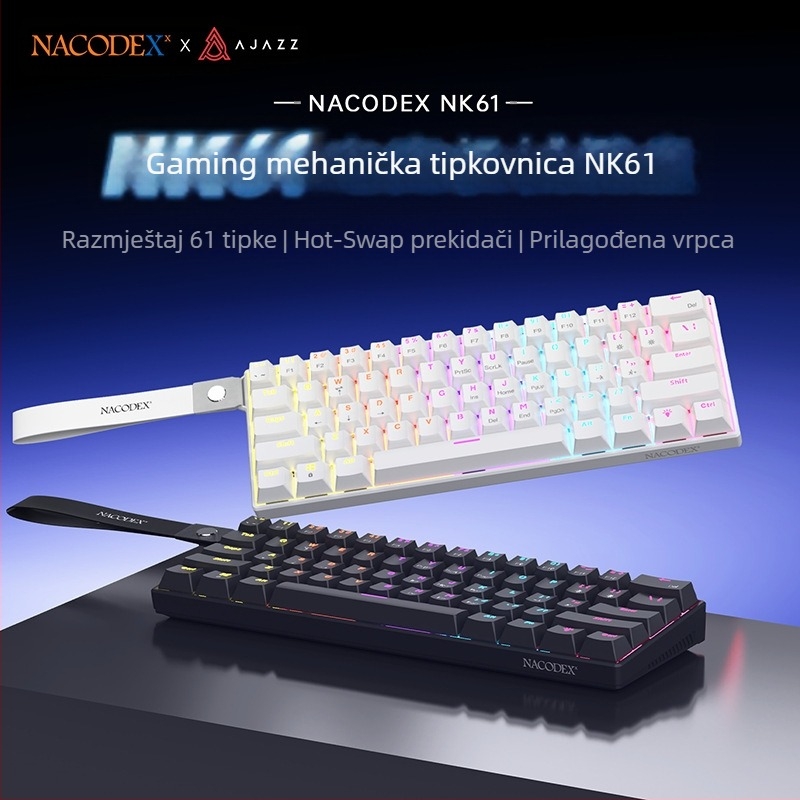 Gaming tipkovnica, 60% raspored, do 87 tipki, žično povezanje, mehanički prekidači