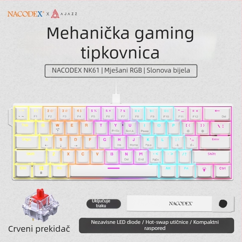 Gaming tipkovnica, 60% raspored, do 87 tipki, žično povezanje, mehanički prekidači