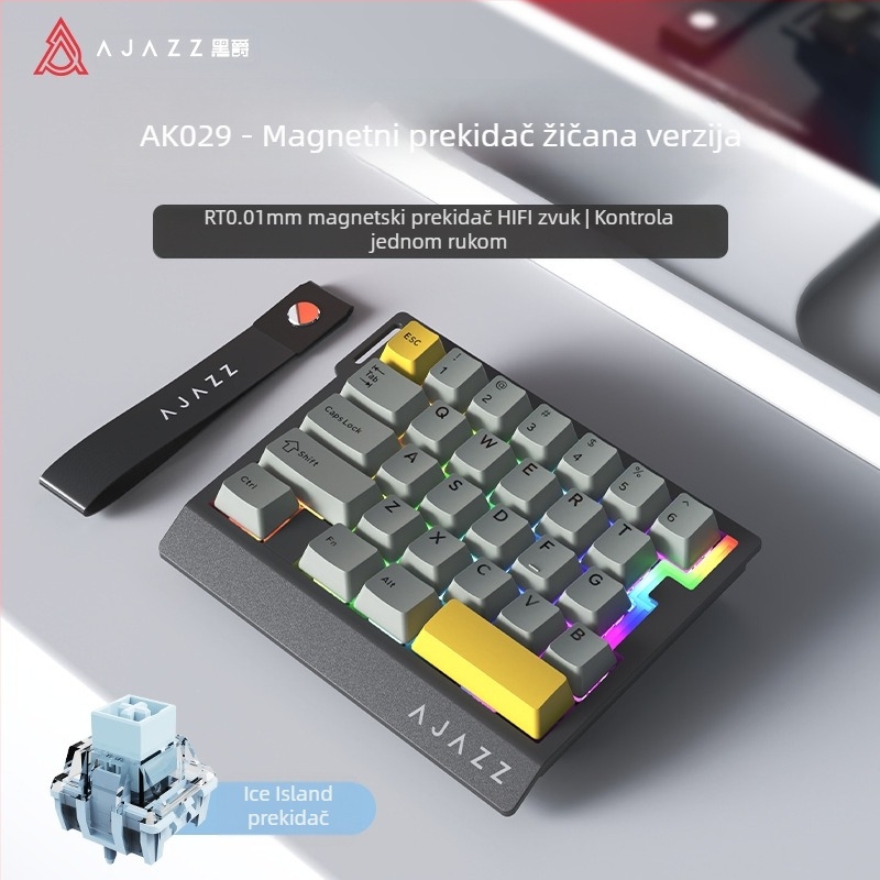 Ajazz AK029 Jednoručna Mehanička Tipkovnica, Plavi Prekidač, RGB Pozadinsko Osvjetljenje, 29 Tipki, Hot-Swappable