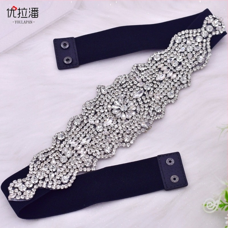 Pojas za struk s kristalima, geometrijski uzorak, elastični kaiš, tkanina, skrivena kopča