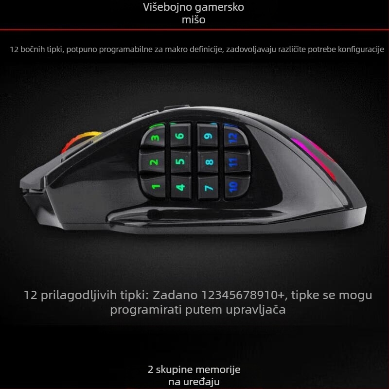 X33 optička gaming miša, dvostruki način (žični i bežični), USB, 16000 DPI, 9 tipki
