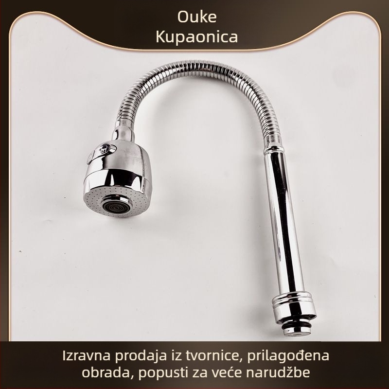 Kuhinjska slavina W-023, nehrđajući čelik, 360° rotirajuća, spiralna ugradnja, elektroplating završna obrada