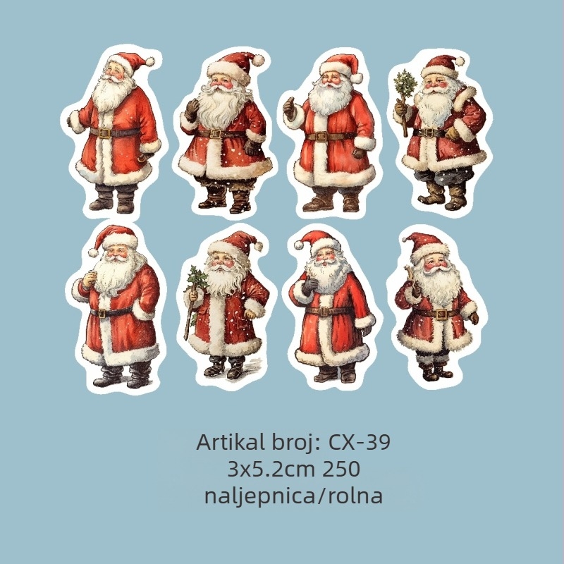 Shilon set naljepnica – 250 ručno oslikanih božićnih naljepnica u kartun stilu na papiru, za planere i pakiranje darova