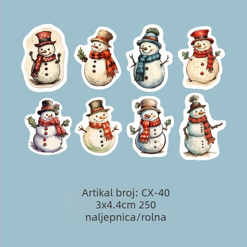 Shilon set naljepnica – 250 ručno oslikanih božićnih naljepnica u kartun stilu na papiru, za planere i pakiranje darova