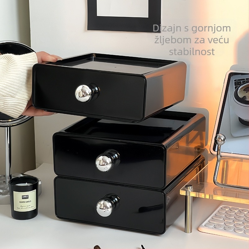 Akrilna kozmetička kutija s ladicom – stolni organizator za kozmetiku, pogodan za dnevni boravak i spavaću sobu, lagani luksuzni dizajn