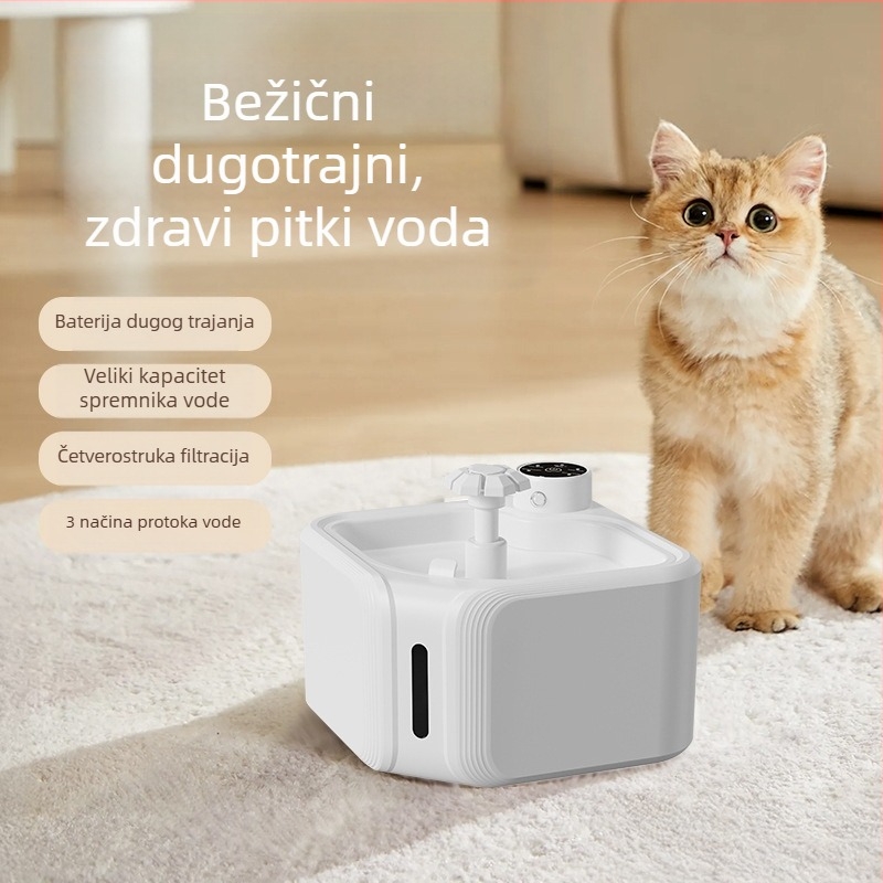 Bežična fontana za vodu za kućne ljubimce – CW-02, Senzorski ciklus, Odvojivi dizajn, Težina 896 g, Pogodno za pse i mačke, Uključuje filtracijski kartridž