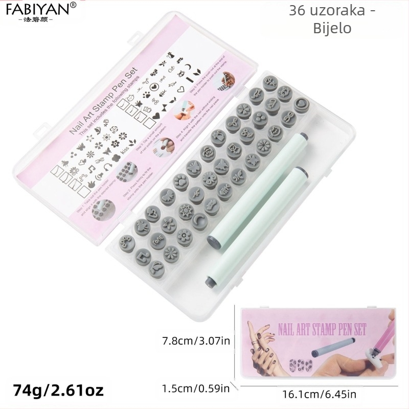 Set za otiskivanje noktiju s 48 zamjenjivih silikonskih glava s motivima leptira i cvijeća; Materijal: plastika; Neto težina 75–80 g