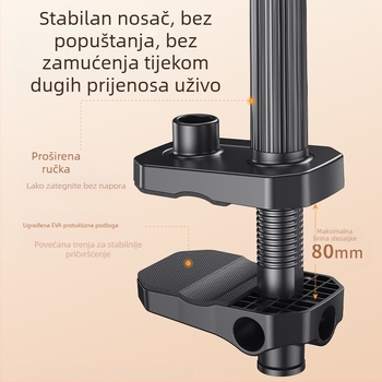 Držač mobitela s LED rasvjetom za nadzorno snimanje na stolu — livestream, snimanje hrane i nakita; univerzalan za mobitele; model F1a; aluminijska legura