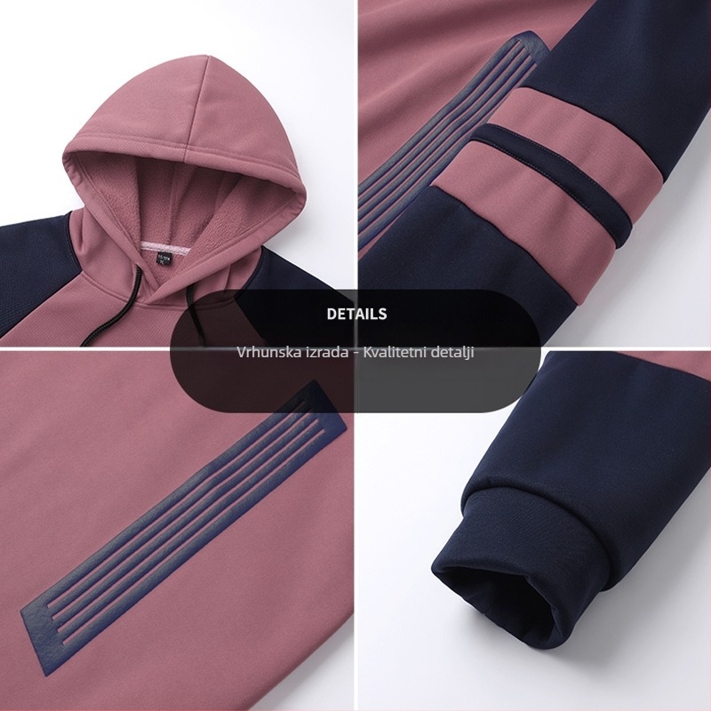 Muški hoodie s kapuljom, blok boja i prugasti uzorak, zip zatvarač, labav kroj, dugi rukav