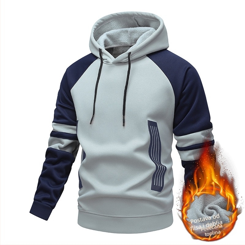 Muški hoodie s kapuljom, blok boja i prugasti uzorak, zip zatvarač, labav kroj, dugi rukav
