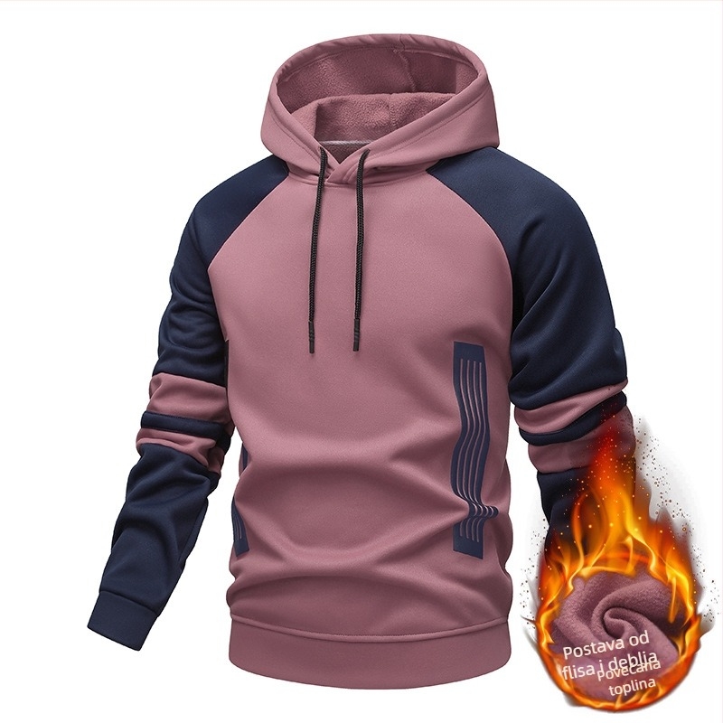 Muški hoodie s kapuljom, blok boja i prugasti uzorak, zip zatvarač, labav kroj, dugi rukav