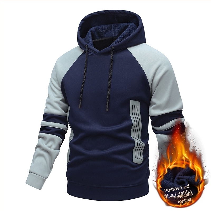 Muški hoodie s kapuljom, blok boja i prugasti uzorak, zip zatvarač, labav kroj, dugi rukav