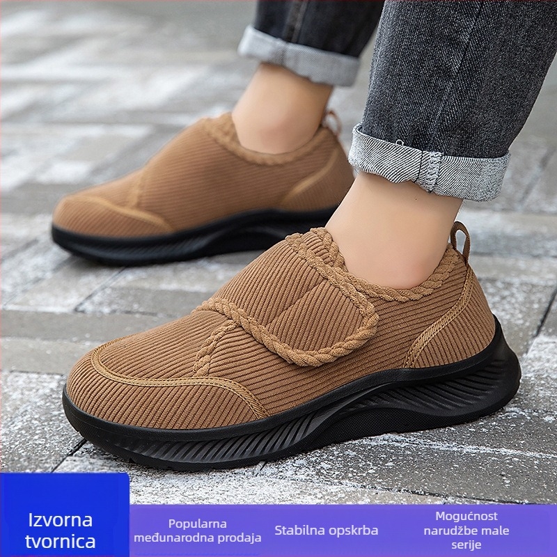 Unisex zdravstvene hodalne tenisice, široka širina, baršunasta podstava, gornji dio Corduroy, kopčanje na Velcro — pogodne za zimu, proljeće i jesen