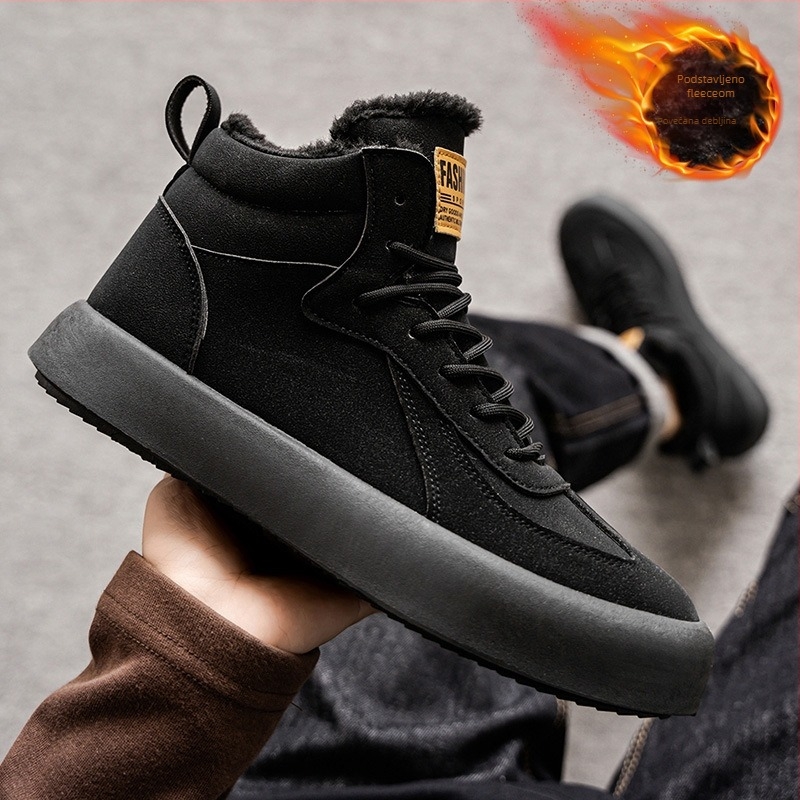 Muške zimske tople papuče s baršunastom podstavom, visokim krojem, PVC potplatom, s prednjim vezivanjem