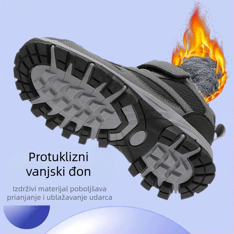Dječje outdoor cipele od umjetne kože, uzorak pruge, potplat TPR, debeli fleece, Velcro zatvarač