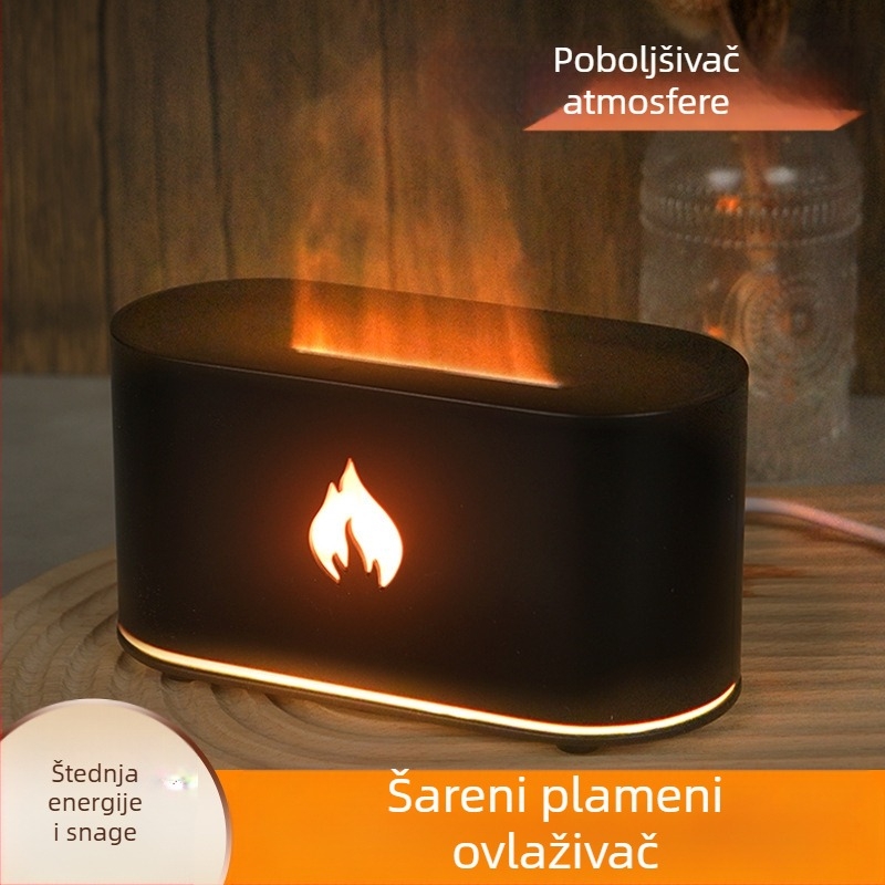 Difuzor za aromaterapiju i ovlaživač, plamen u sedam boja, USB stolni, ultrazvučni, spremnik 1.0–2.5 L, pokrivenost 21–30 m²