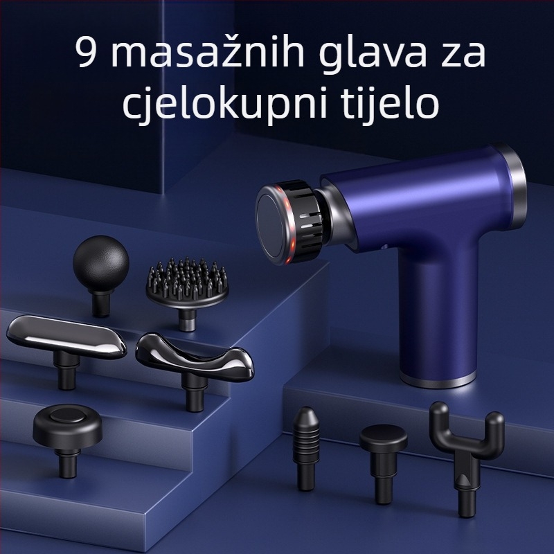 USB punjivi mišićno-fascijalni masažer s višerazinskom regulacijom, 5+ brzina, 6+ nastavaka, ugrađena baterija 1200–2000 mAh