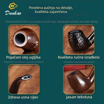 Ručna izrada lule od ebenovog drveta s zakrivljenim usnikom, marka Canglan, šifra Ebony 508 – uzorak drveta