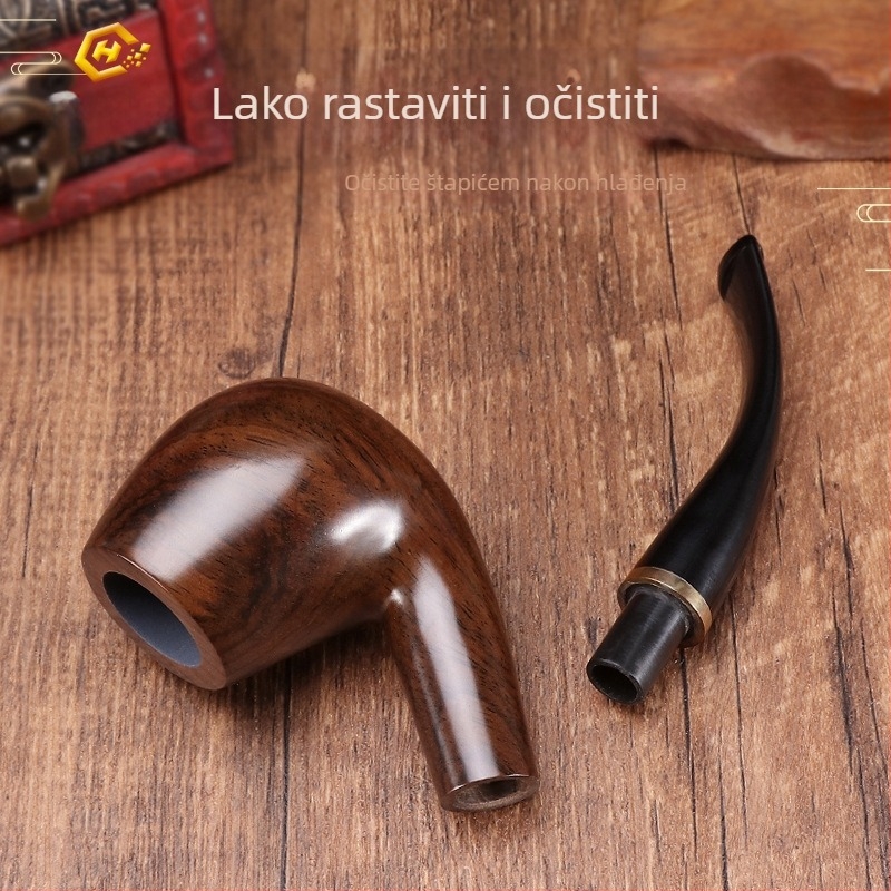 Ručna izrada lule od ebenovog drveta s zakrivljenim usnikom, marka Canglan, šifra Ebony 508 – uzorak drveta