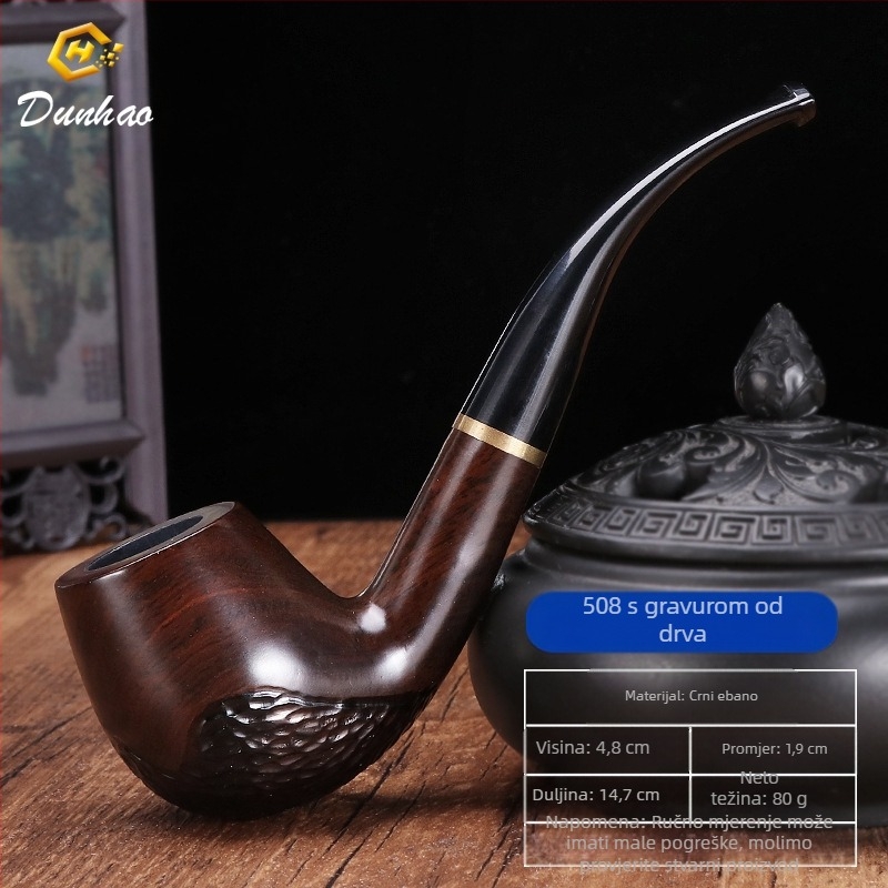 Ručna izrada lule od ebenovog drveta s zakrivljenim usnikom, marka Canglan, šifra Ebony 508 – uzorak drveta