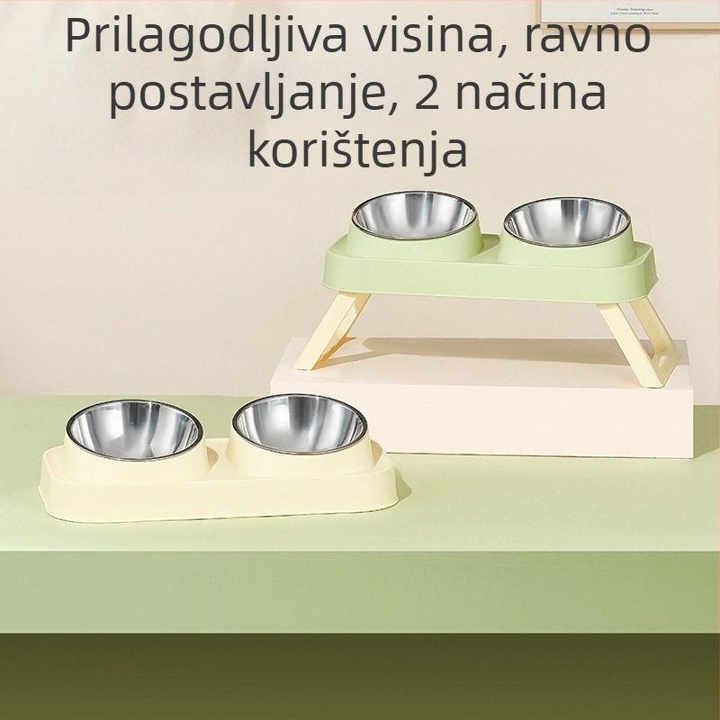 Plastična mačja dvostruka zdjela za hranjenje — oprema za hranjenje kućnih ljubimaca, marka Wangxing Street