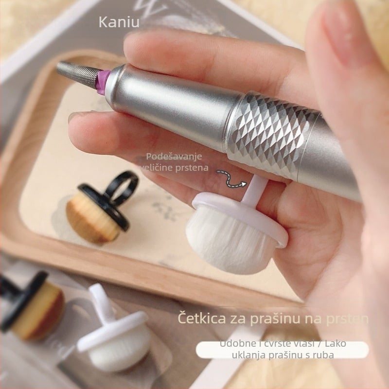 Set četkica za prašinu za nokte – prednja prstenasta četkica za prašinu, stražnja rubna četkica, fina mekana dlaka s kopčom za prst, alat za čišćenje noktiju