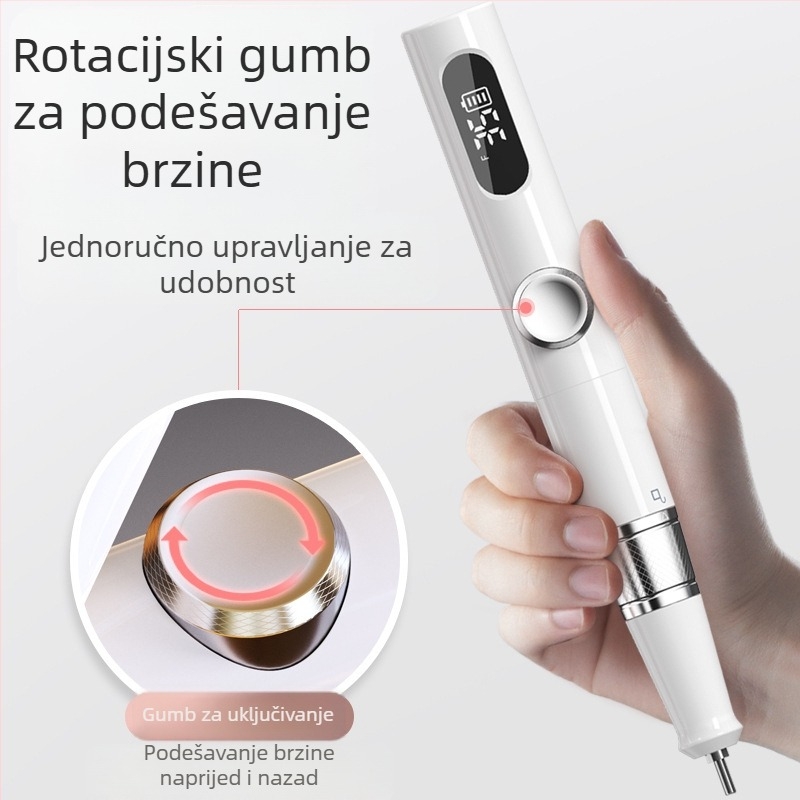 Polirni uređaj za nokte TMS-025 | Plastika, 136 g, Uključuje glavnu jedinicu, brusnu glavu, kabel za punjenje, priručnik