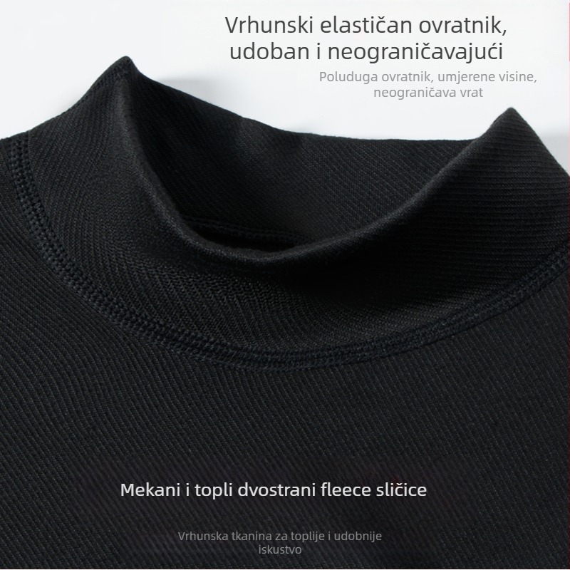 Muška termo majica s polu-visokim ovratnikom, dugih rukava, poliester s flecom, debljina 201-250 g/m²