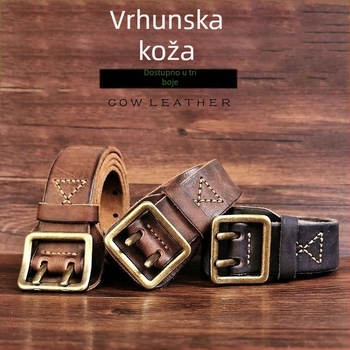 Kožni pojas prvog sloja s vintage izbrušenim završetkom, prani casual stil, dvostruka red pin kopča, tanak (<2 cm)