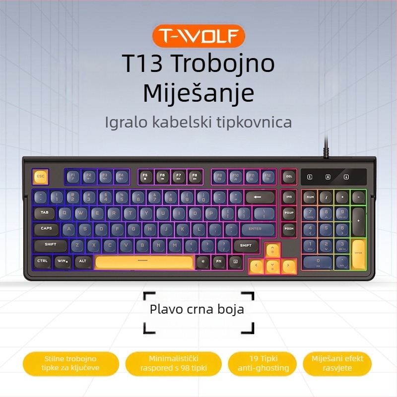 Gaming tipkovnica, kabelska, 98+ tipki, membranska, RGB pozadinsko osvjetljenje
