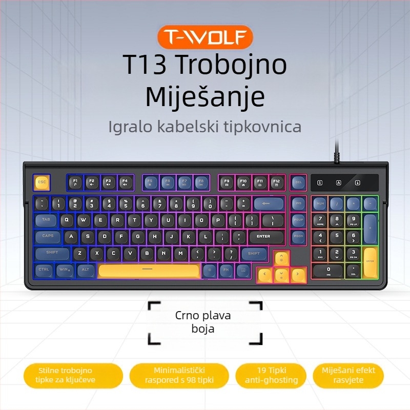 Gaming tipkovnica, kabelska, 98+ tipki, membranska, RGB pozadinsko osvjetljenje