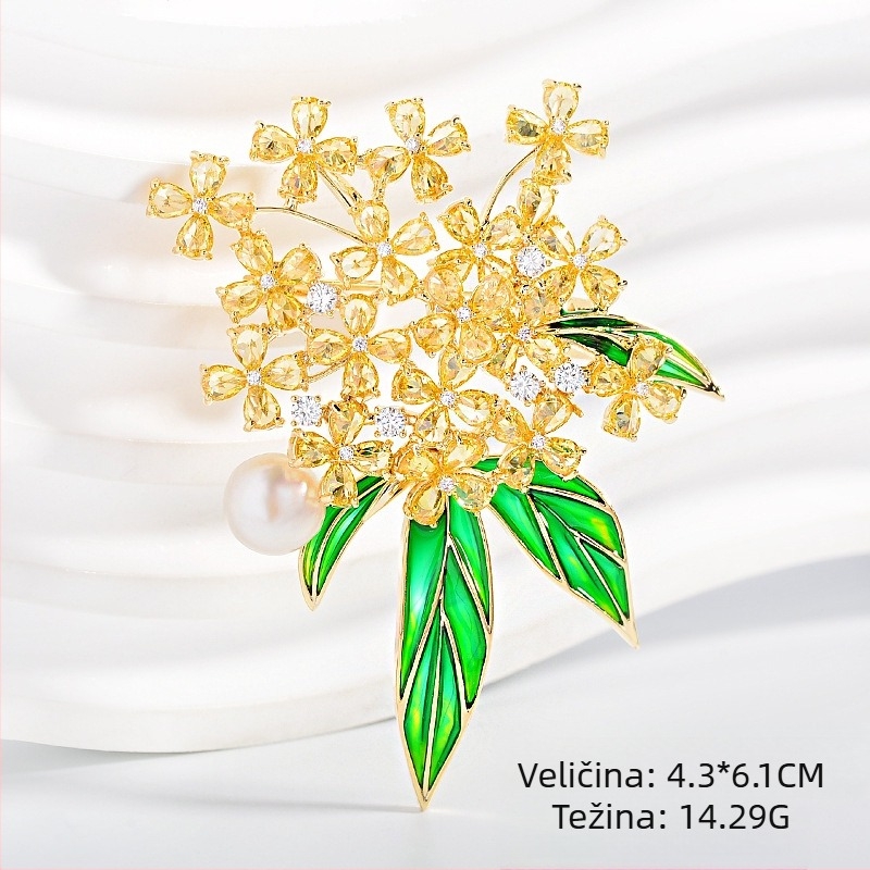 Broš Osmanthus Series – bakar, ženski stil, cvjetni oblik, elektroplatiranje