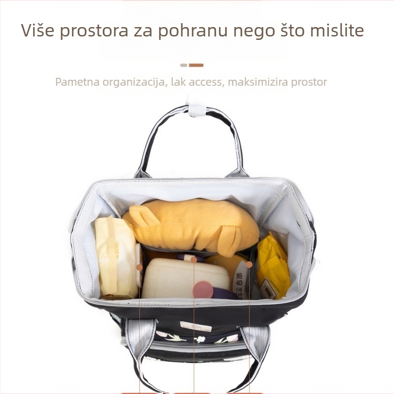 Torba za mamu i bebu, velika kapaciteta, cvjetni uzorak, Oxford platna, izolirano skladištenje mlijeka, kompatibilna s dječjim kolicima