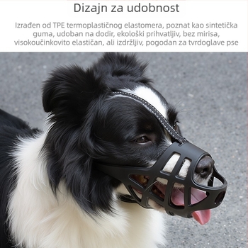 Maska za pse za srednje i velike pse; sprječava ugrize, lajanje i nehigijensko prekomjerno jedenje; omogućuje piti vodu; materijal: svila cvijeća