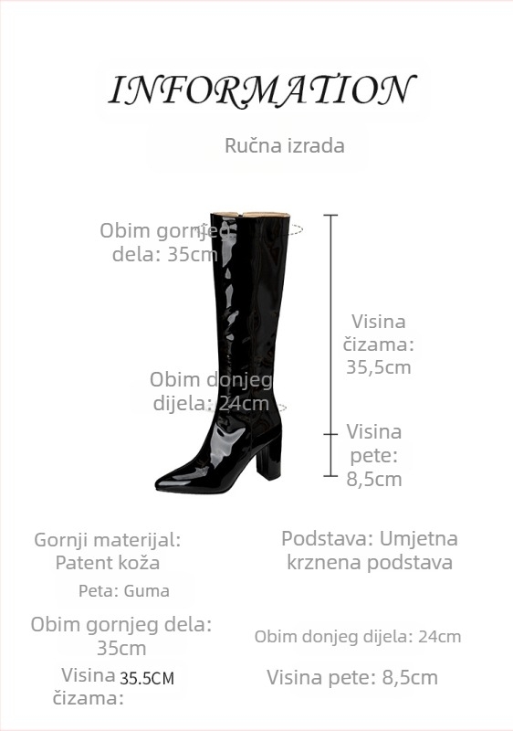 Ženske modne čizme s visokim dijelom potkoljenice, četvrtasti vrh i debeli potpetica (Gornji materijal: PU; Potplat: Guma; Stražnji zatvarač; Četvrtasti vrh; Debeli potpetica)