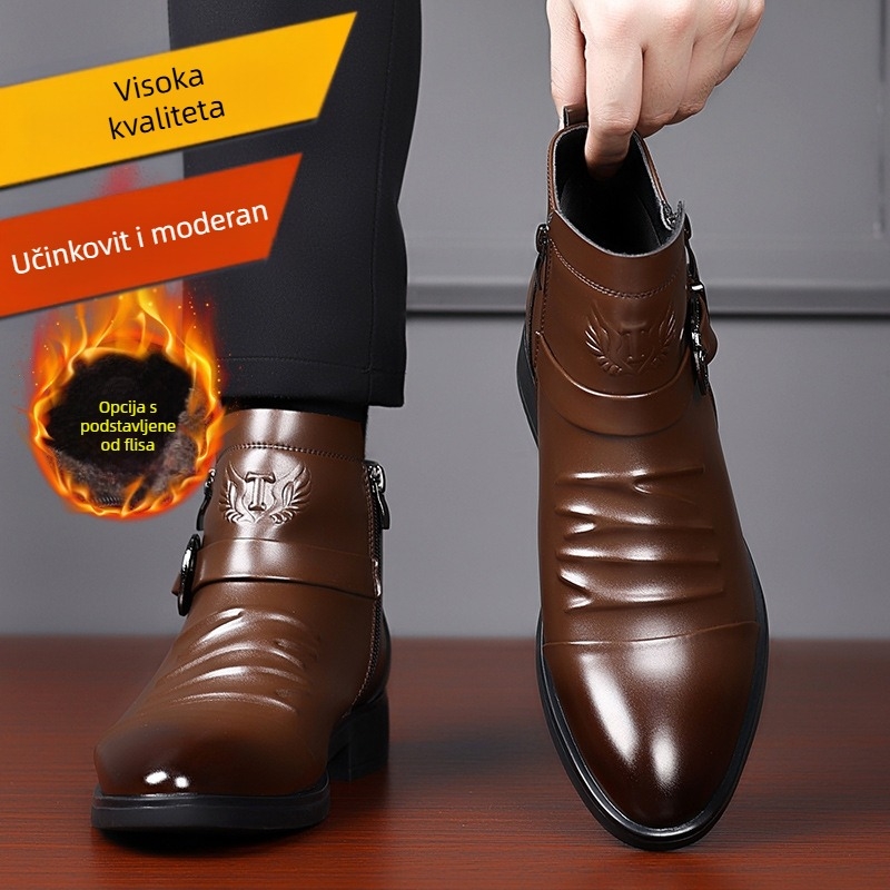 Muške kožne Chelsea čizme, srednje visine, okrugla nosnica, vodootporne, gumeni potplat