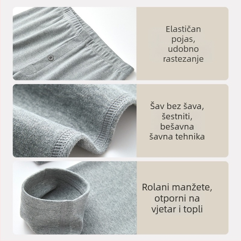 Muške pamučne termalne hlače, debele 251–300 g/m², antibakterijske, anti-pilling, uski kroj, duge hlače
