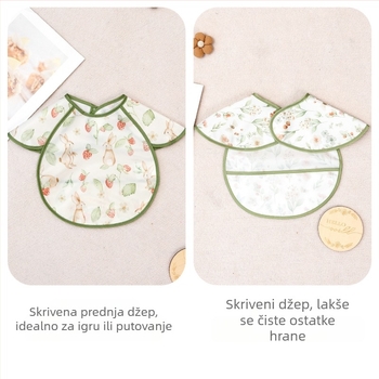 Vodootporni dječji bib za jelo s džepom i crtanim uzorkom, poliester