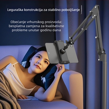 Podna držač za mobitele i tablete s teleskopskim krakom, aluminijska konstrukcija, za streaming uz krevet