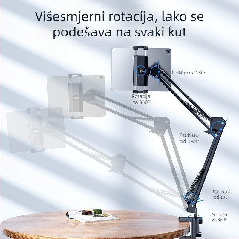 Podna držač za mobitele i tablete s teleskopskim krakom, aluminijska konstrukcija, za streaming uz krevet