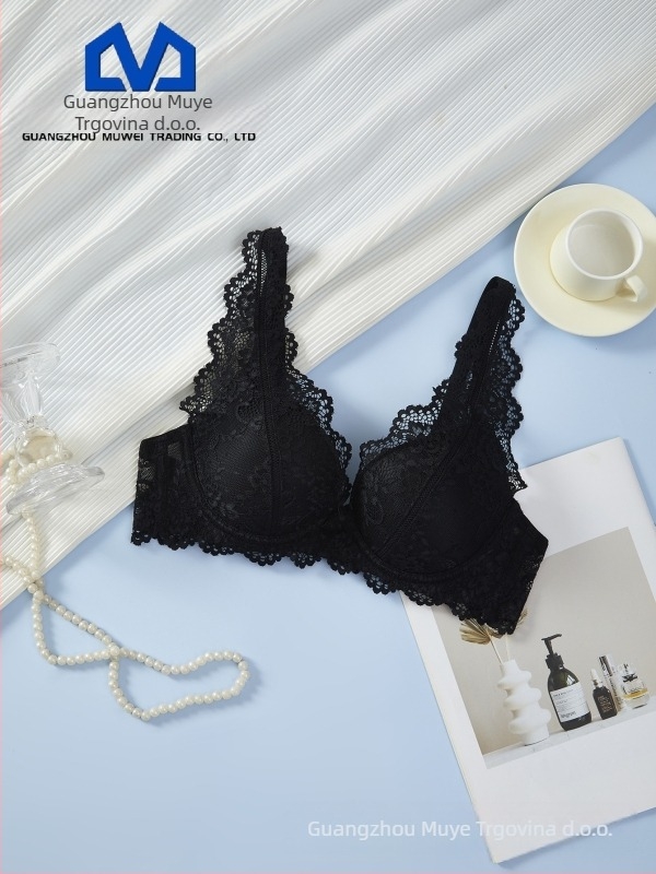 MUWEI grudnjak s čipkom i podstavom, 3/4 košarica, odvojive naramenice, stražnje dvostruko kopčanje, push-up, prozračan