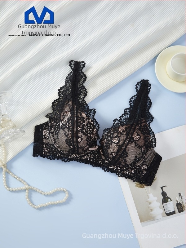 MUWEI grudnjak s čipkom i podstavom, 3/4 košarica, odvojive naramenice, stražnje dvostruko kopčanje, push-up, prozračan
